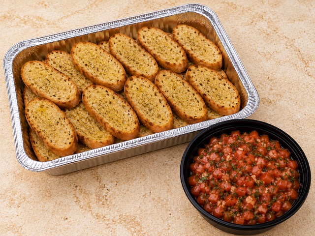 Bruschetta served in a party tray